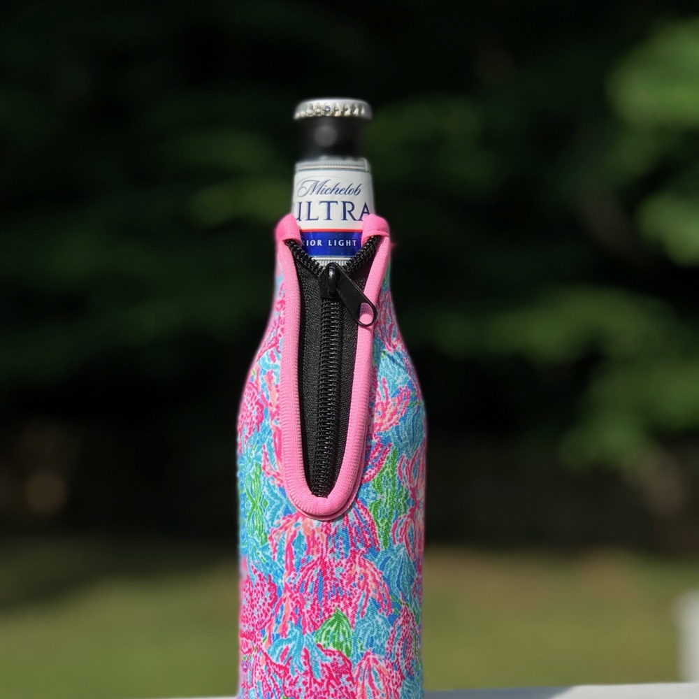 Set of two coral patterned beer koozie new